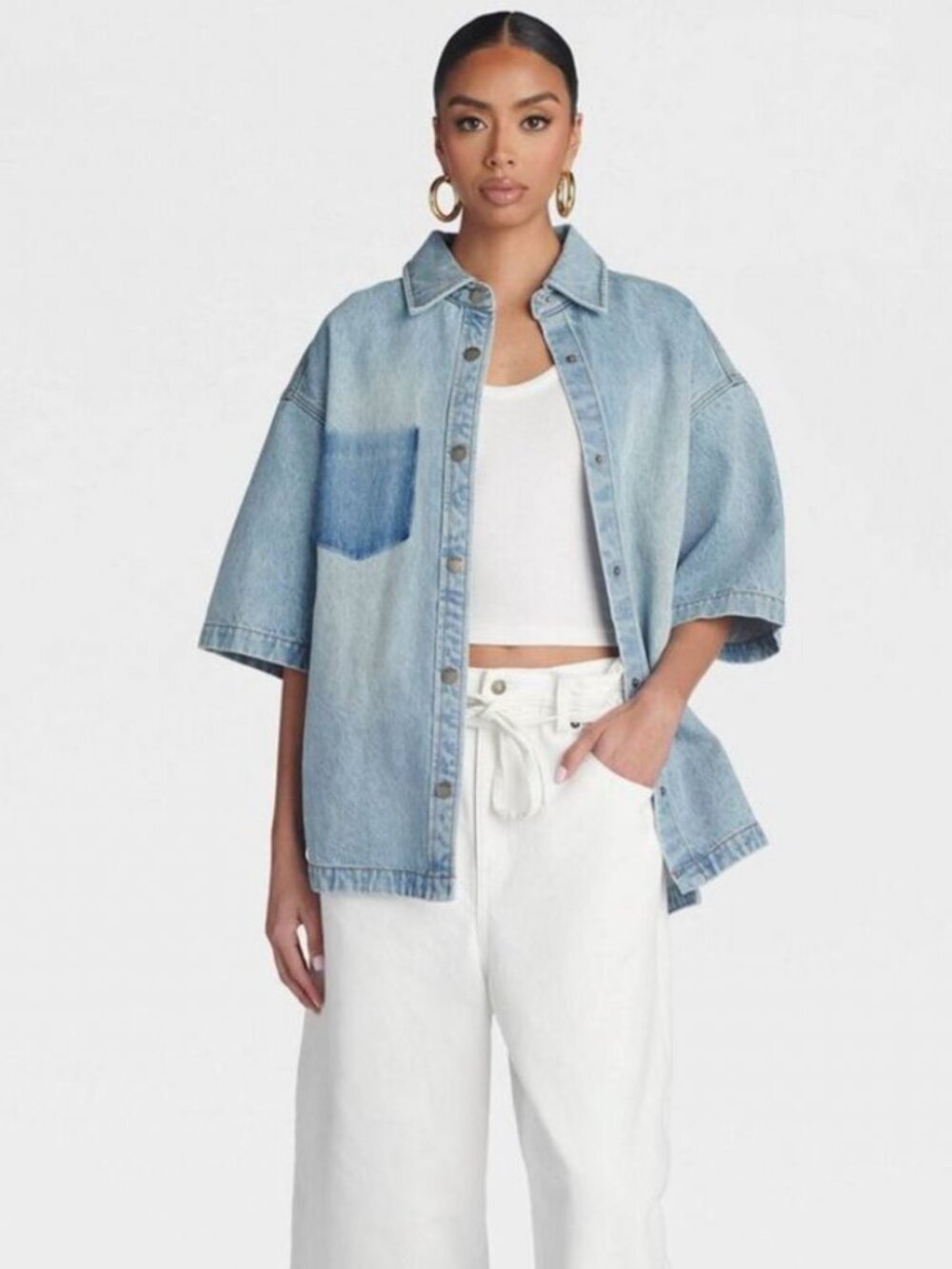 KBB by KAHLANA Women's Short Sleeve 'The Boxy Denim Shirt'